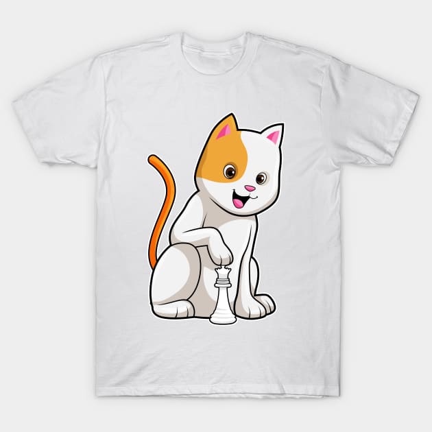 Cat at Chess with Chess piece Queen T-Shirt by Markus Schnabel